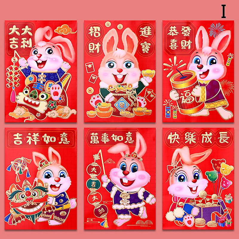 6pcs 2023 Zodiac Rabbit Year Cartoon Red Envelopes Spring Festival Hongbao