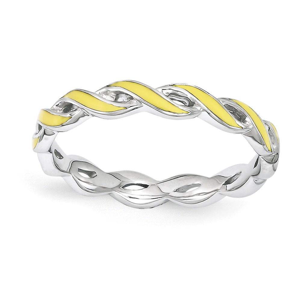 2mm 925 Sterling Silver Polished Stackable Yellow Enamel Ring-Stackable-Ring for Women - Ring Size: 5 to 10
