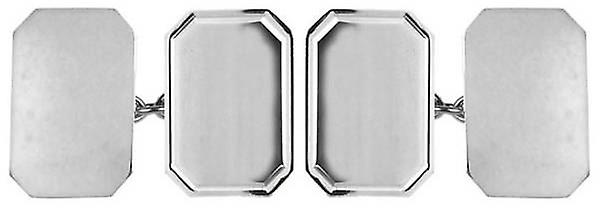 David Van Hagen Sterling Silver Cut Corner Rectangle Chain Cufflinks