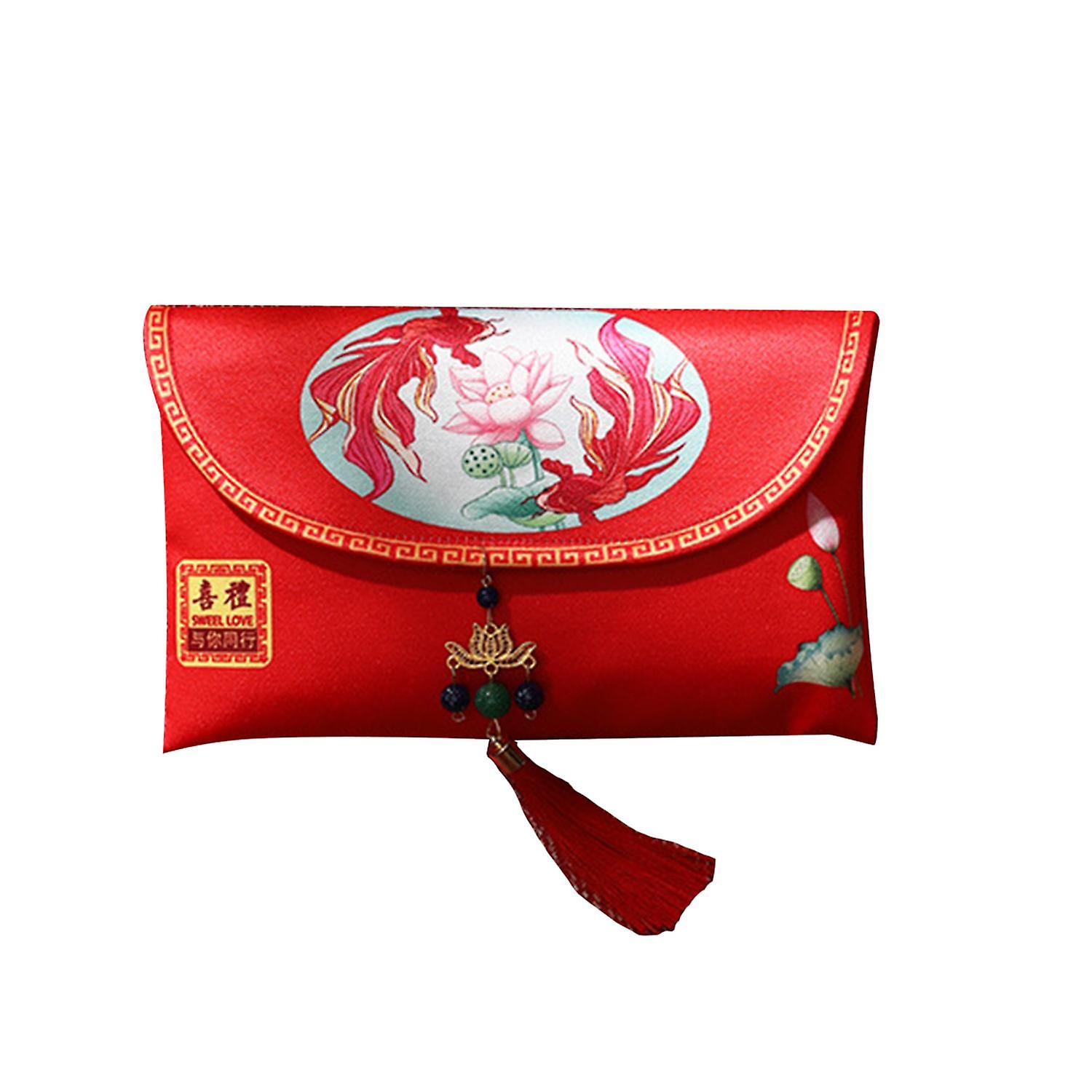 Traditional Lucky Money Bag Reusable Faux Silk Festive Touch New Year Red Envelope for Birthday