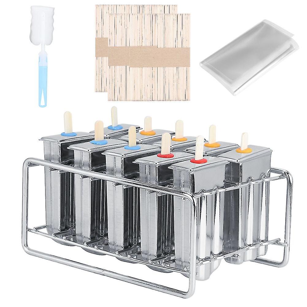 Σετ καλουπιών Ice Lolly DIY από ανοξείδωτο ατσάλι 304 κατασκευαστές γρανίτας Ο σχεδιασμός διπλής υποδοχής περιλαμβάνει βούρτσα καθαρισμού ράφι από ανοξείδωτο ατσάλι για σπιτικό γλειφιτζούρι πάγου