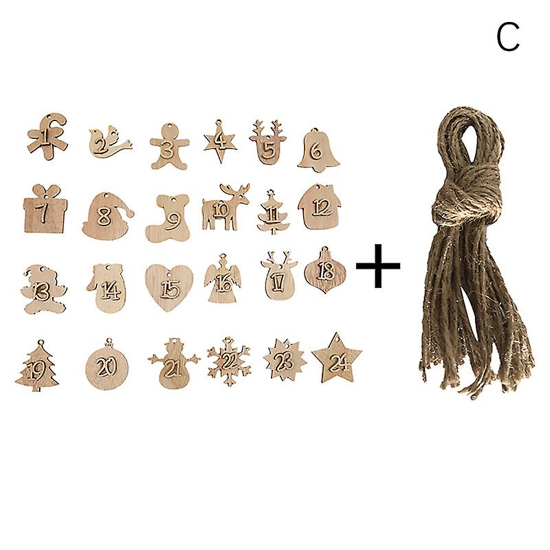 1-24 Numbers Countdown Christmas Advent Calendar Wooden Pendant Xmas Gift Bags Number Label Calendar Hanging Tag Christmas Decor