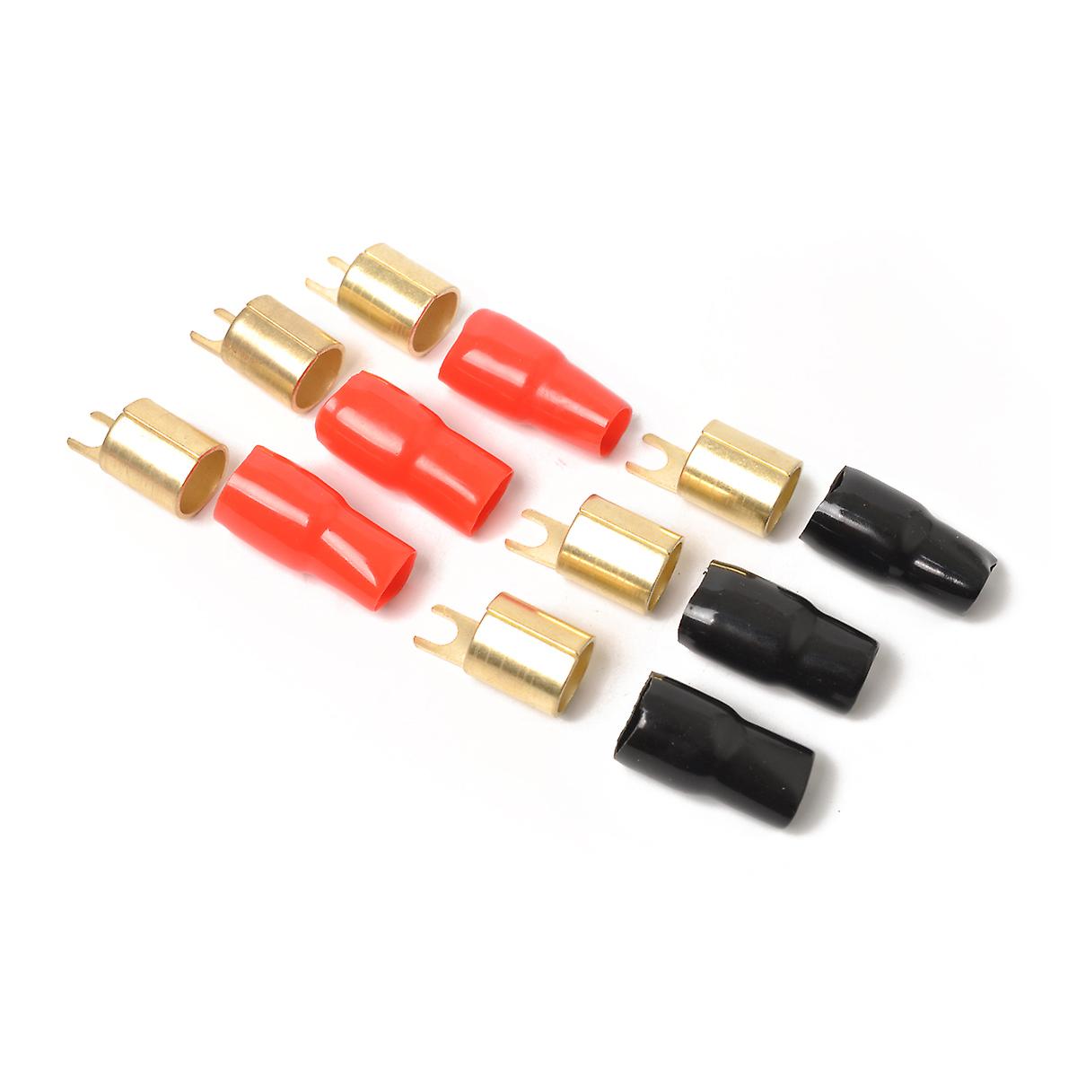 3 Pairs Copper Gold Plated 0 Gauge Spade Terminal Crimp Connectors Adapters Crimp Barrier Spades for Speaker Wire Cable Terminal Plug - 0GA