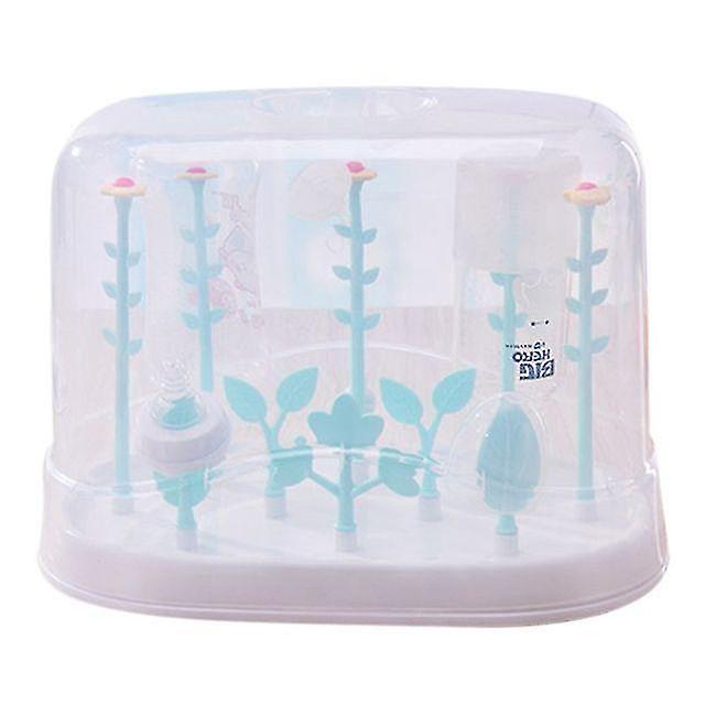 Bottle Warmers Sterilizers Multifunctional Baby Bottle Holder Storage Box Drain Rack With Dust Cover Bottle Drying Rack Blue