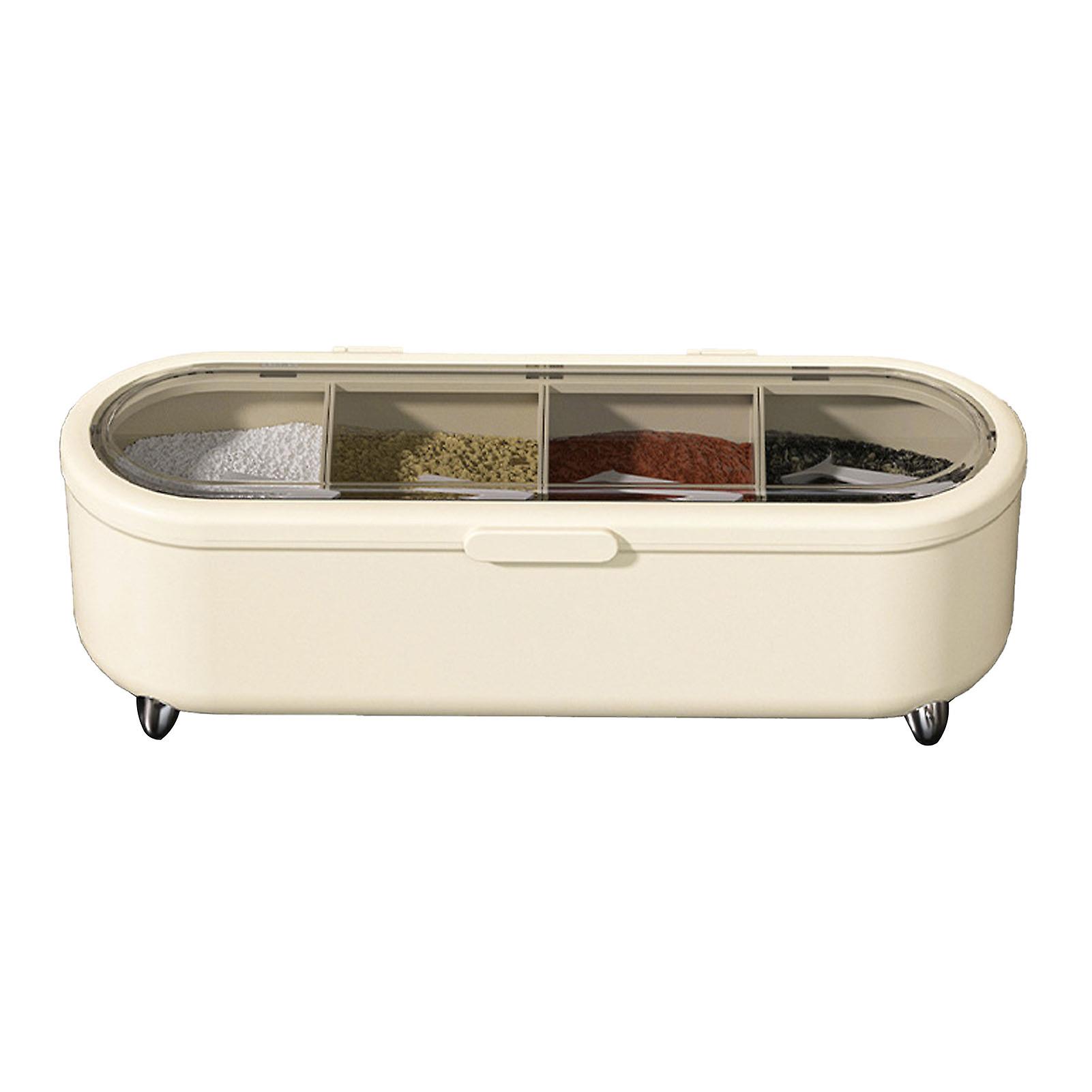 Kitchen Seasoning Box 4 Compartment Condiment Container with Transparent Window for Spice Salt Sugar Integrated Design Cream 