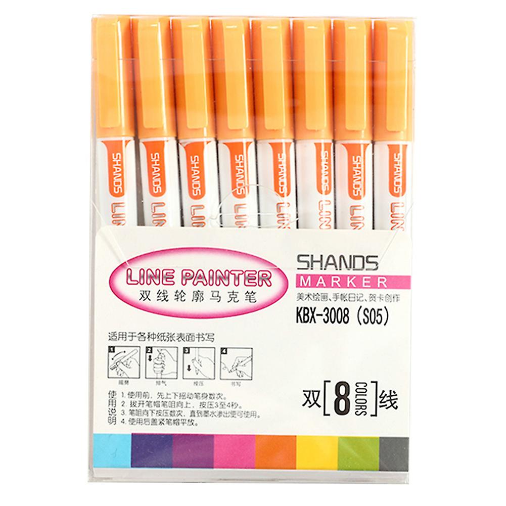 8 Pcs Double Line Contour Pen Color Marker Pen Student Marker Stationery Set