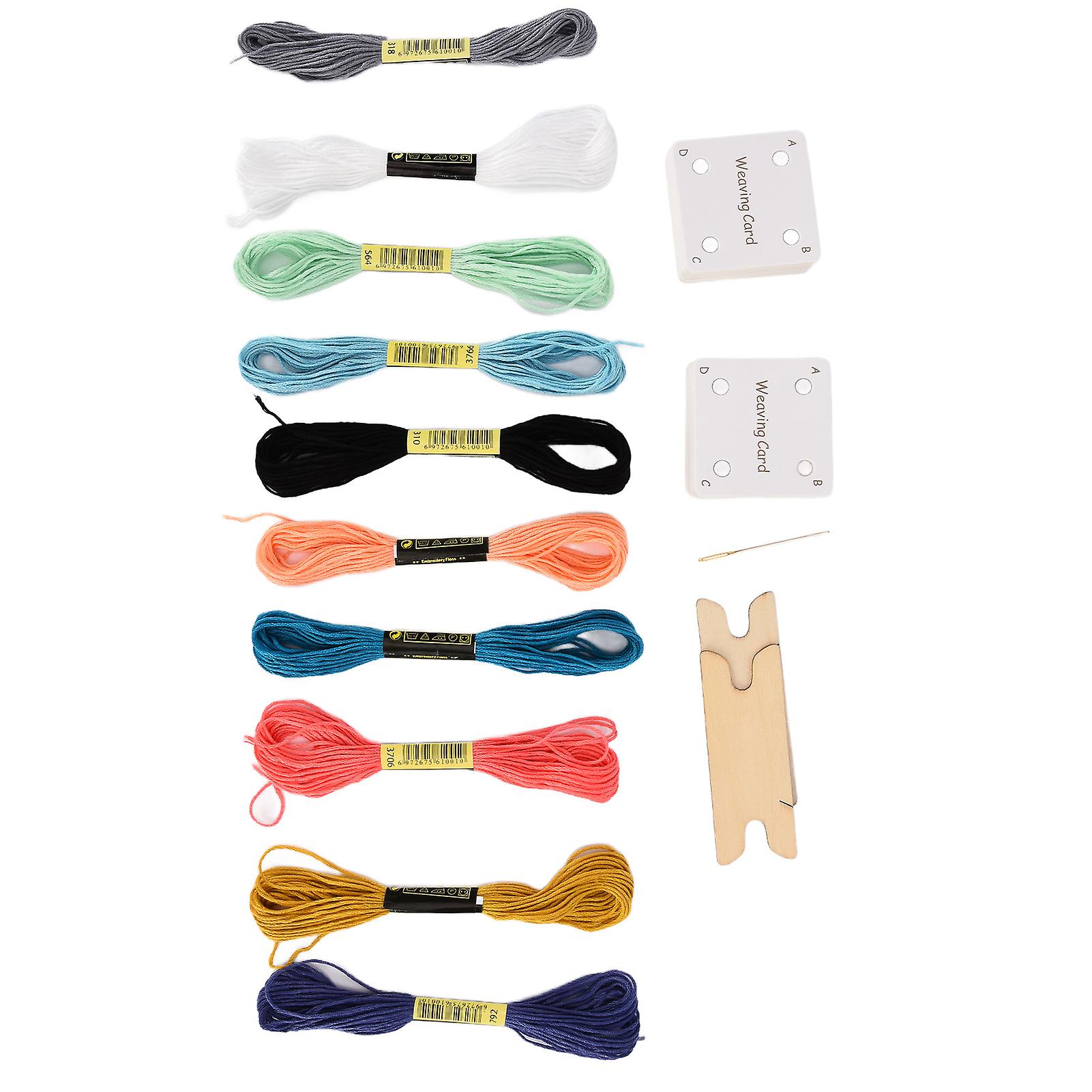 30pcs Weaving Cards Practical White Tablet Weaving Cards with Shuttles Embroidery Threads for DIY Craft Weaving Knitting