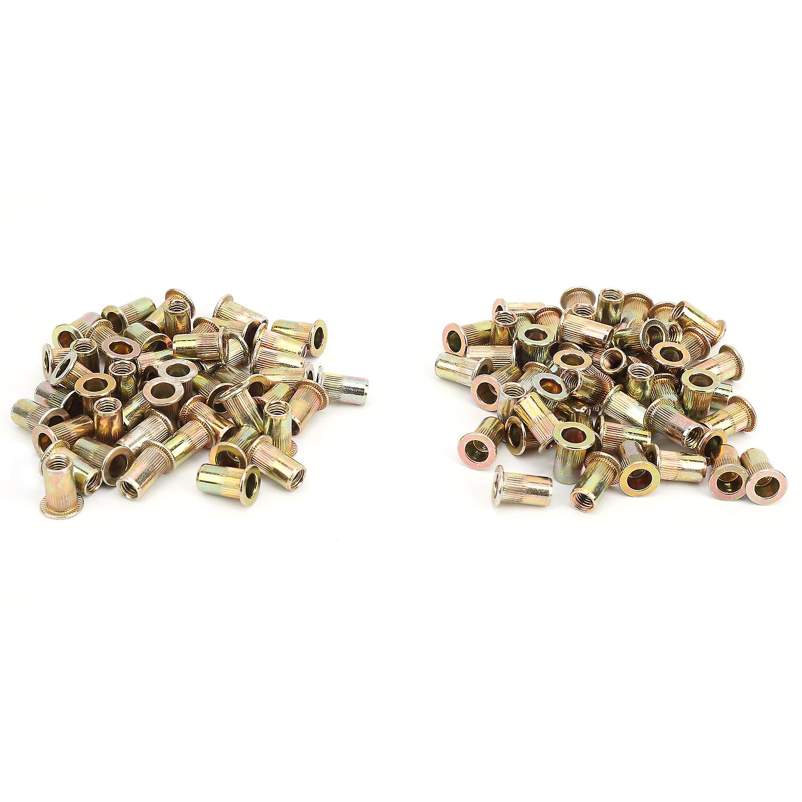 100Pcs M5 Zinc Plated Flat Head Rivet Nut Threaded Nutserts Kit