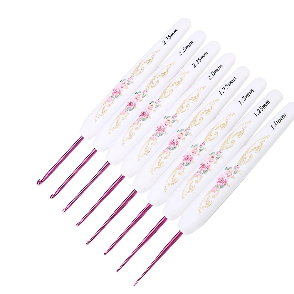 Set of 8 Aluminum Crochet Hooks and Knitting Needles with Soft Plastic Handle in Floral Print (Small)