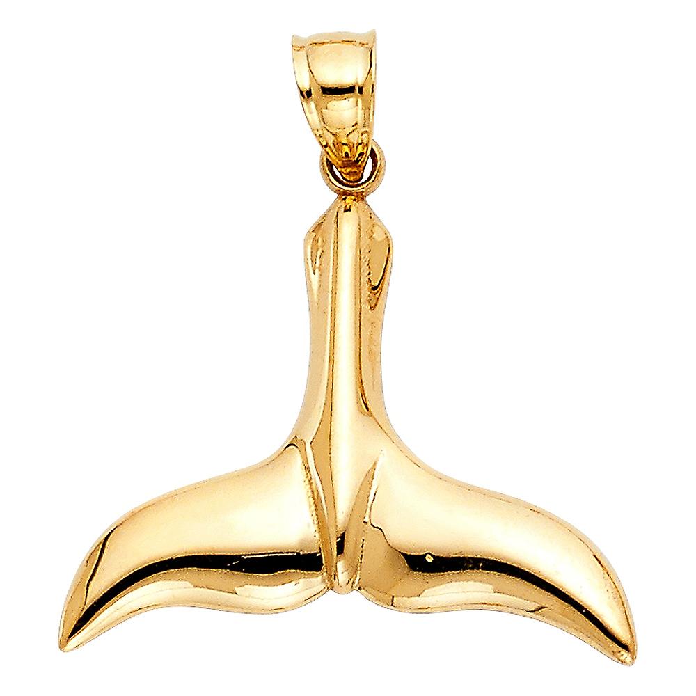Or jaune 14 carats queue de dauphin pendentif collier 25x22mm-pendentif pour femme - 1,3 grammes