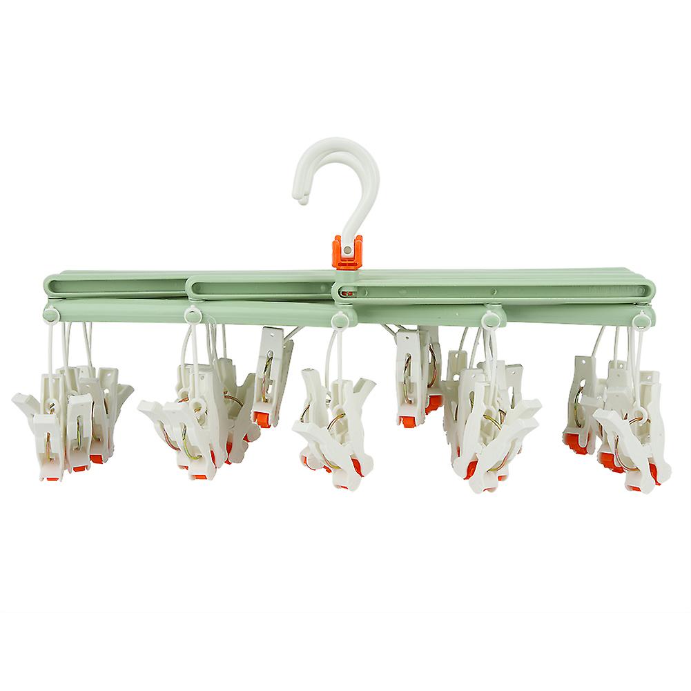 Pp Laundry Drying Rack Clothes Hanger With 29 Clips For Drying Socks,Drying Towels(Light Green)