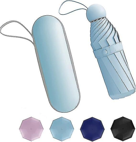 (Blue)Travel Umbrella Mini Umbrella Small UV Portable with Capsule Box Windproof Umbrella for Umbrel