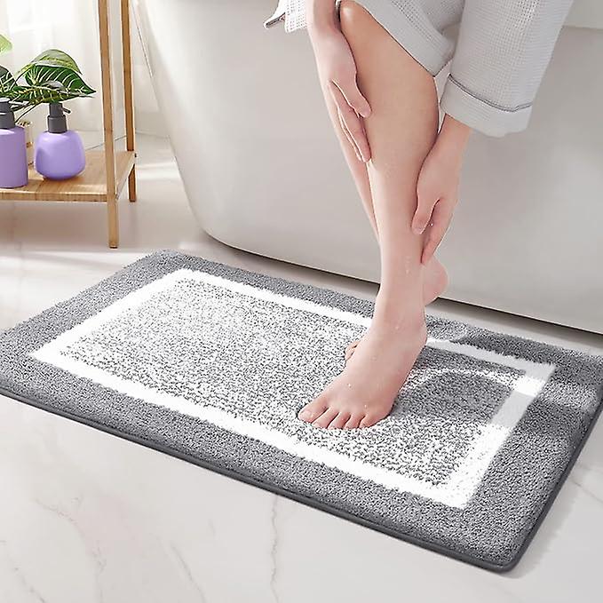 Skridsikker bademåtte, blød mikrofiber badeværelsesmåtte, maskinvaskbar absorberende brusemåtte, 40 x 60 cm, grå