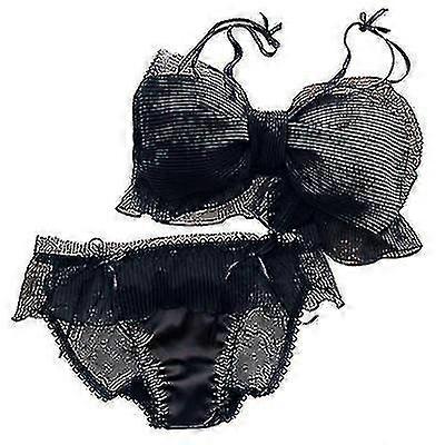 Pleated Bow Knot No Steel Ring Gather Bra Set