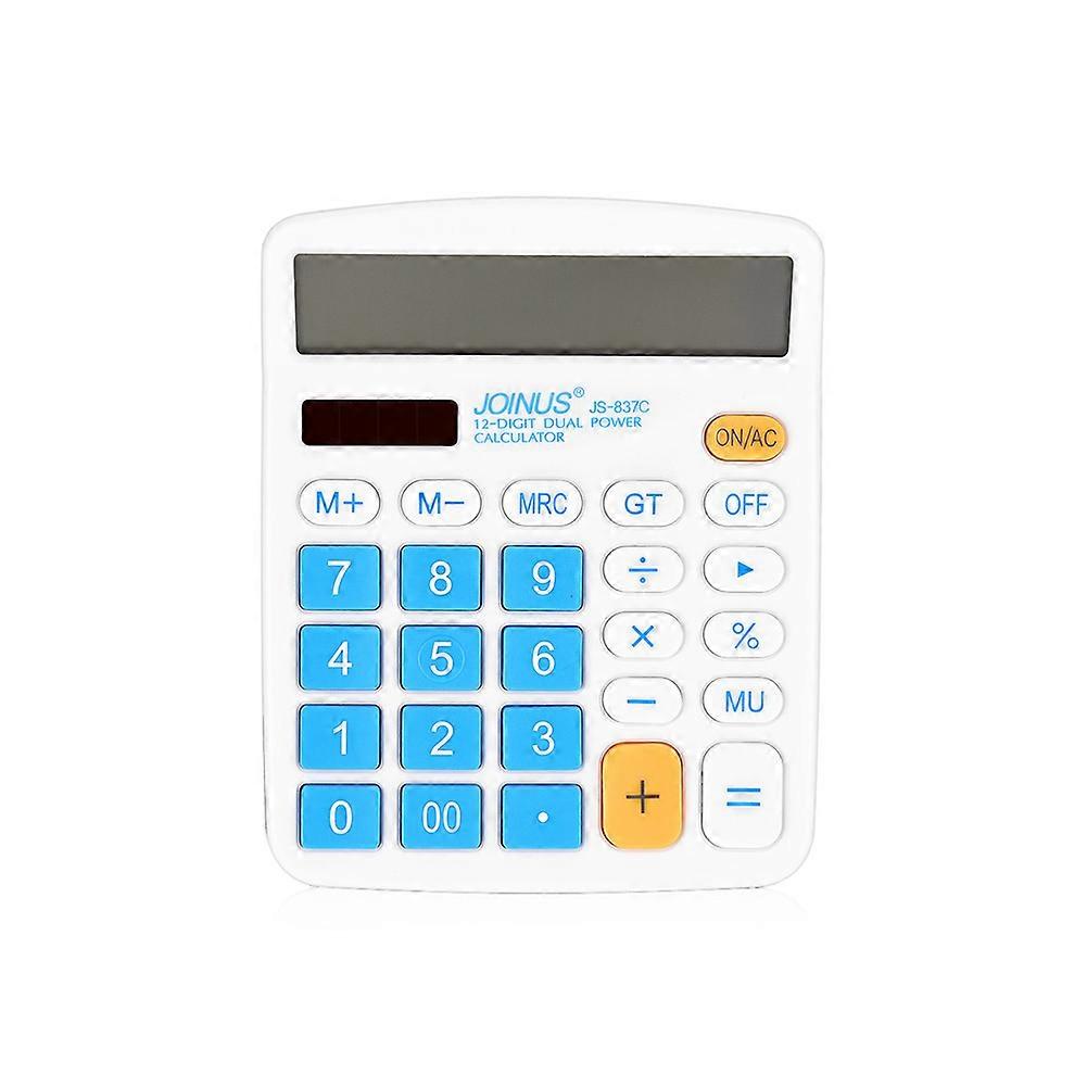 12 Digit Basic Calculator Solar Battery Dual Power LCD Display Desktop Calculator(Blue)