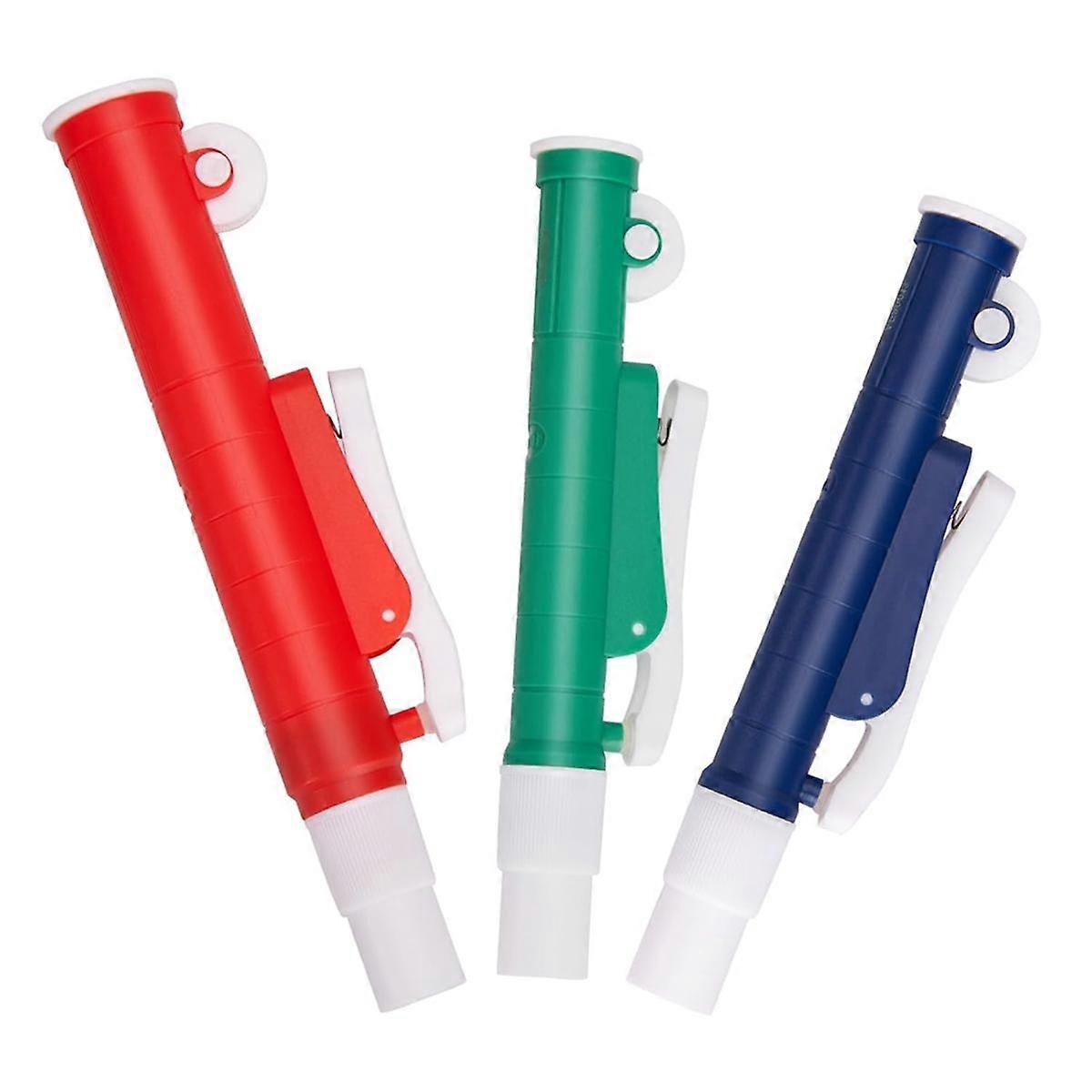 Pompki do pipet, 3 szt Ręczne pompy laboratoryjne: 2 ml niebieskie, 10 ml zielone, 25 ml czerwone, pasują do szklanych lub plastikowych pipet