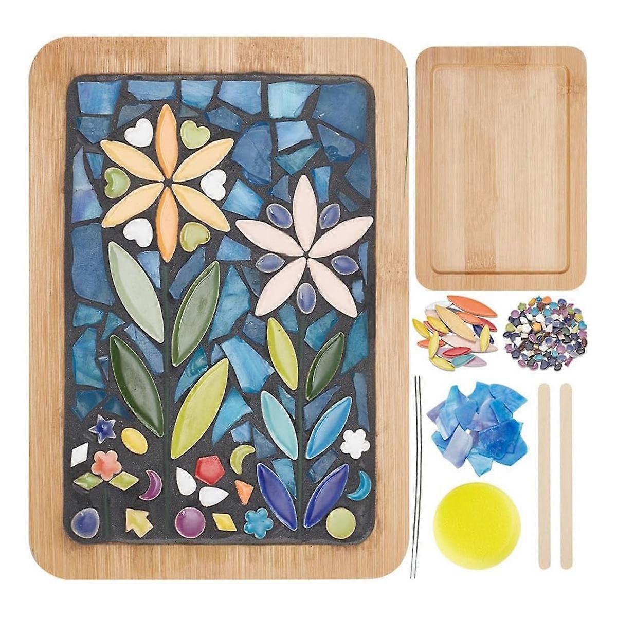DIY Mosaik Bastelset Mosaik Bambus Untersetzer Kits für Erwachsene Anfänger, mit rechteckiger Untersetzerbasis für handgemachtes Mosaik
