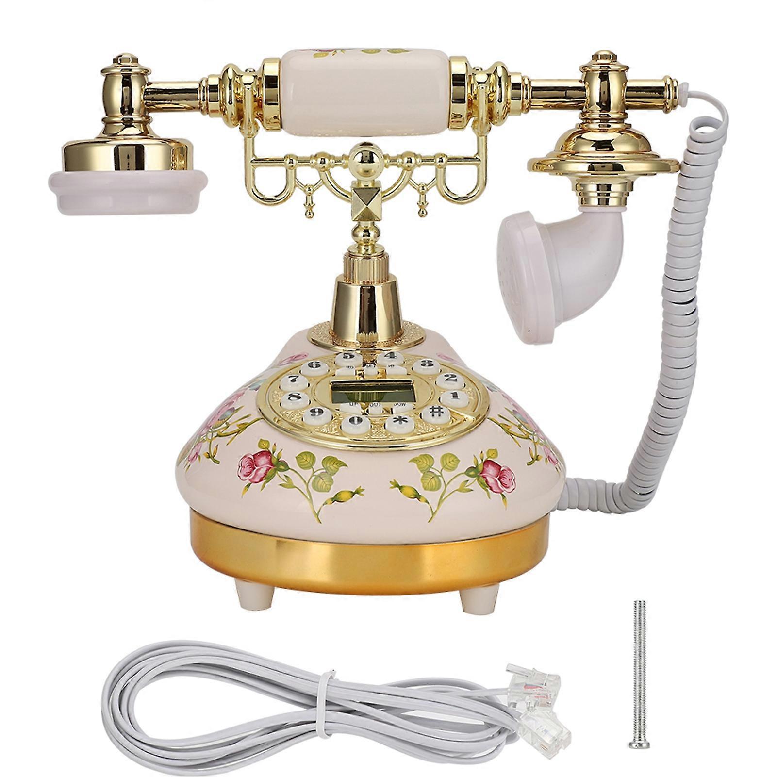 MS-9100 Round Base Ceramic European Rose Retro Telephone for Automatic Detection to FSK / DTMF Caller ID