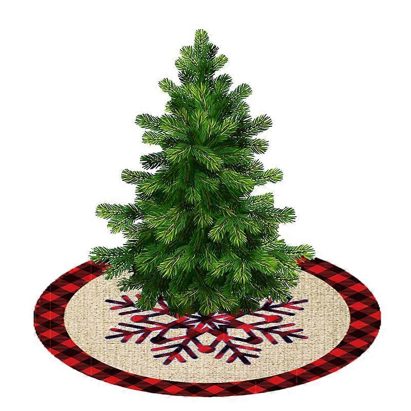 New Christmas Tree Skirt 90cm Red And Black Plaid Snowman Elk