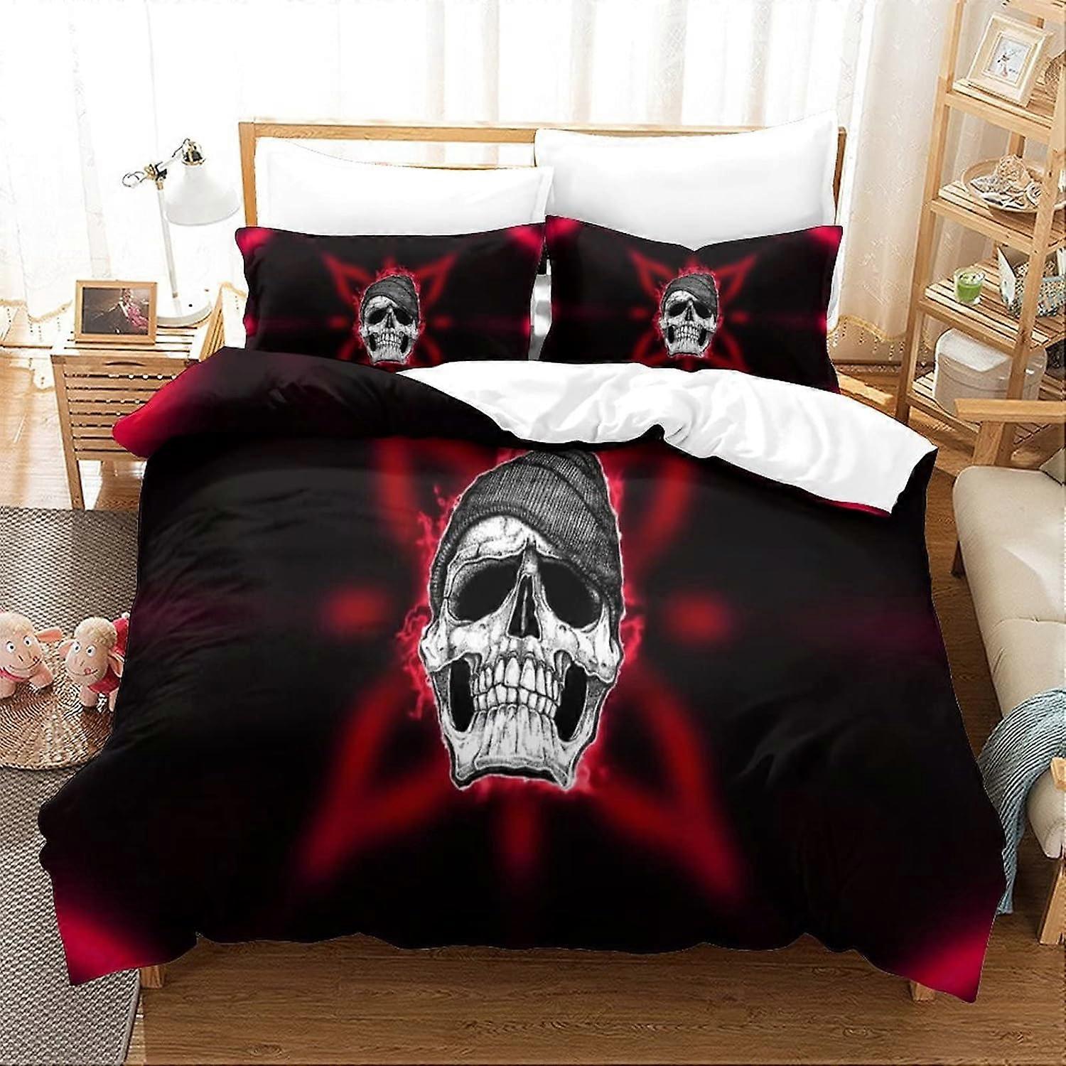 Skeleton Duvet Cover with Pillowcases Gothic Print Bedding with Zipper Closure Soft Microfiber Duvet Cover Single