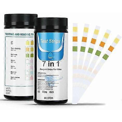 Swimming Pool Test Strips, 7 in 1 Swimming Pool Test Strips, Set of 50 Strips for Water Quality Testing on Chlorine, Bromine, Nitrite, Nitrate, Hardne