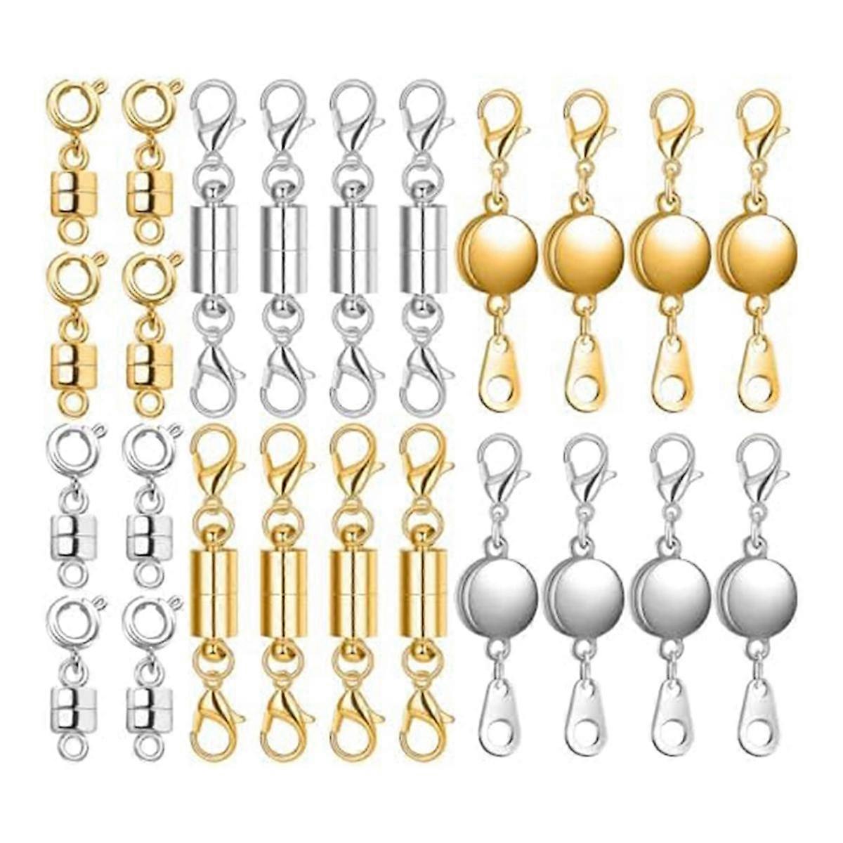 24 Pcs 3 Styles Magnetic Necklace Clasps and Closures,Magnetic Clasp Connector Locking Clasp Extender for Jewelry Making
