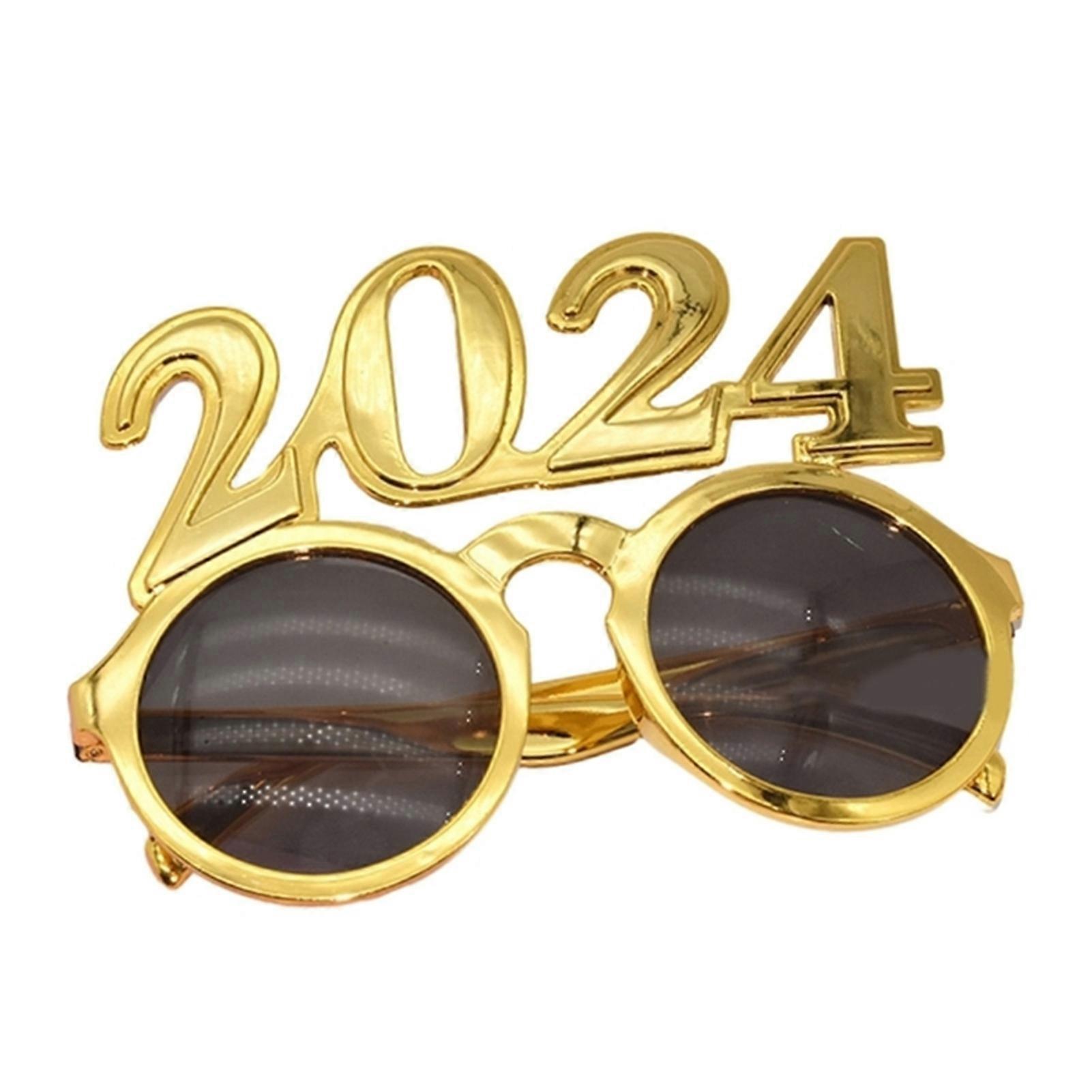 1 Pair Happy New Year 3D Party Glasses Shining Rhinestones Inlaid 2024 Eyeglasses Christmas Number Spoof Party Props