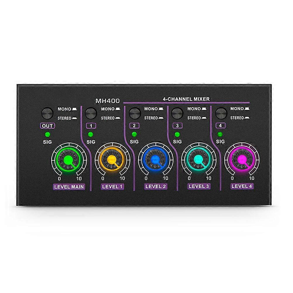 -MH400 Ultra Low Noise Mini 4-Channel Mixer Mini Stereo Mixer Mixer Output Device Microphone Guitar