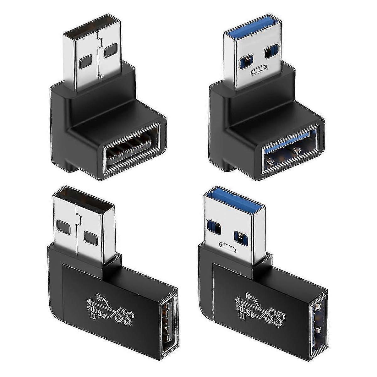 4 Pack Usb 3.0 Adapter Vertical Up And Down Angle, Horizontal Left And Right Angle Usb Male To Female
