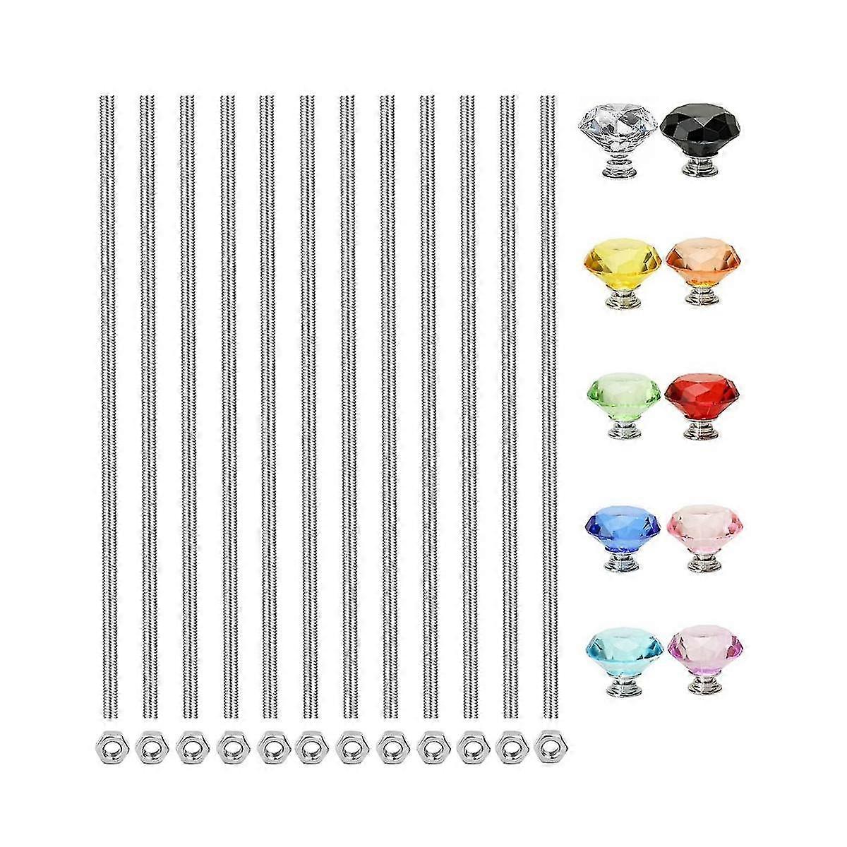 12pcs 8/32inch Threaded Rods For Beads,fully Threaded Rods And Studs With 10pcs Colorful Crystal Kn