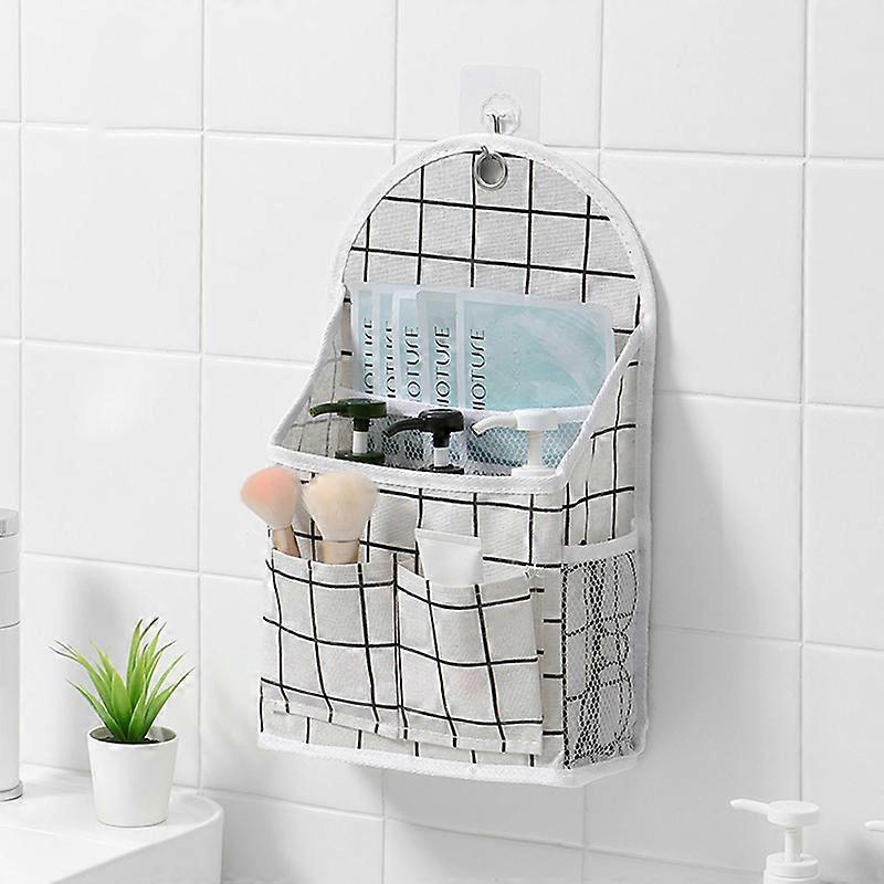 Wall Hanging Storage Bag with Side Pocket Dormitory Over The Door Linen Cotton Pouch with Bottom