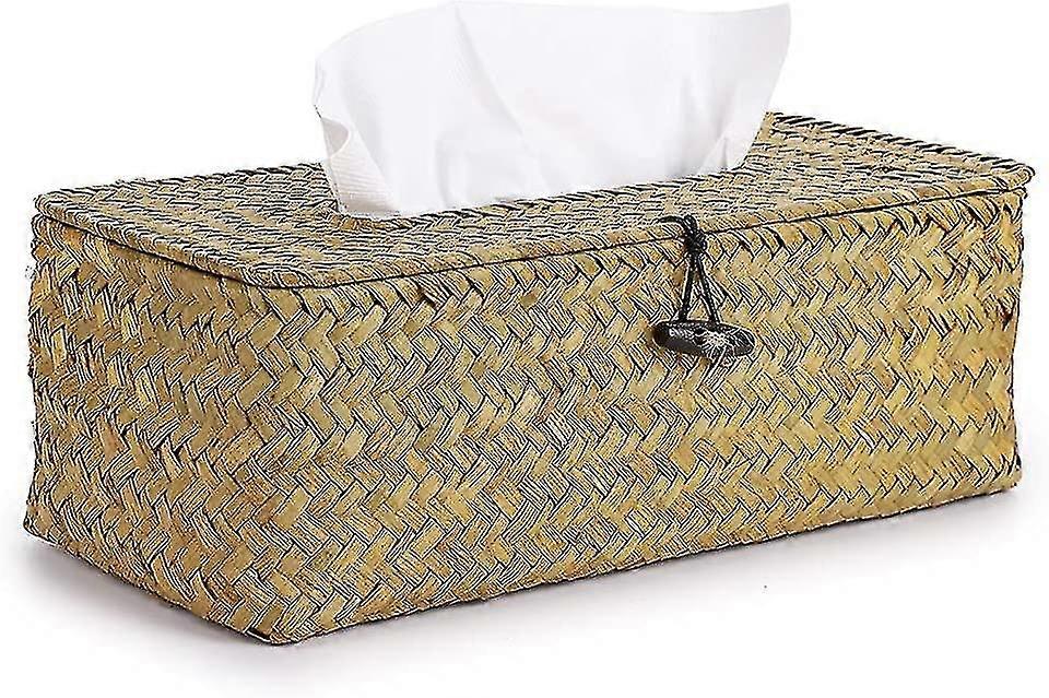 Rectangular Tissue Box Dispenser Woven Reed Box, For Family, Office, Tablet