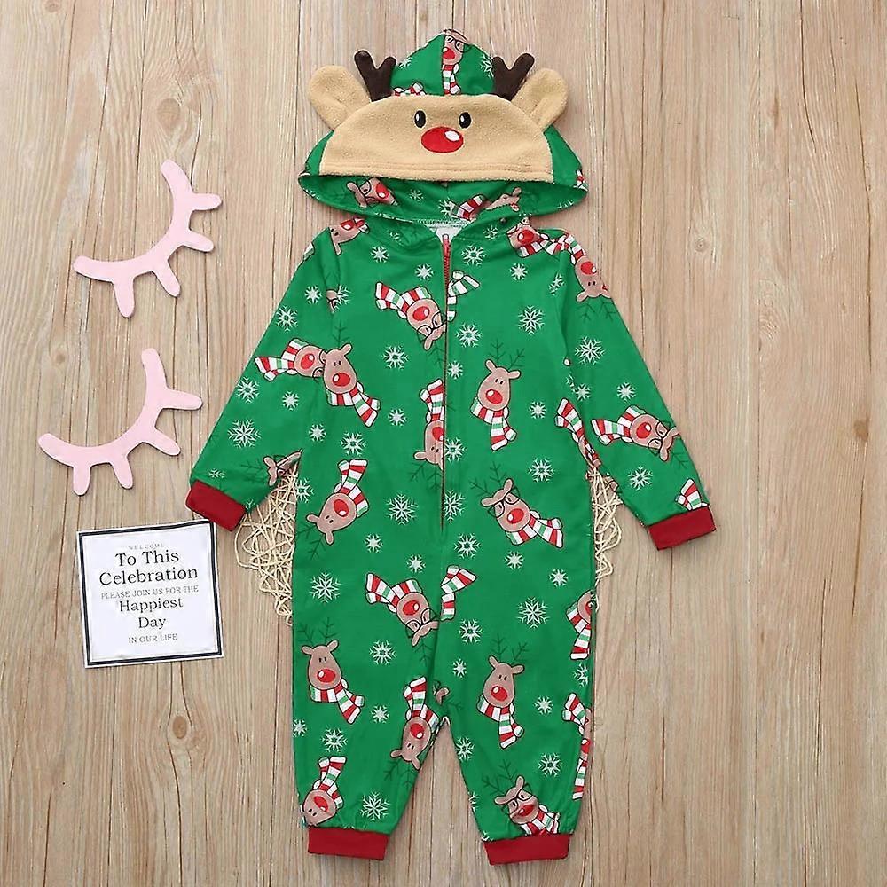 Baby Zip Up Green Kids Reindeer Costume Xmas Holiday Home Party