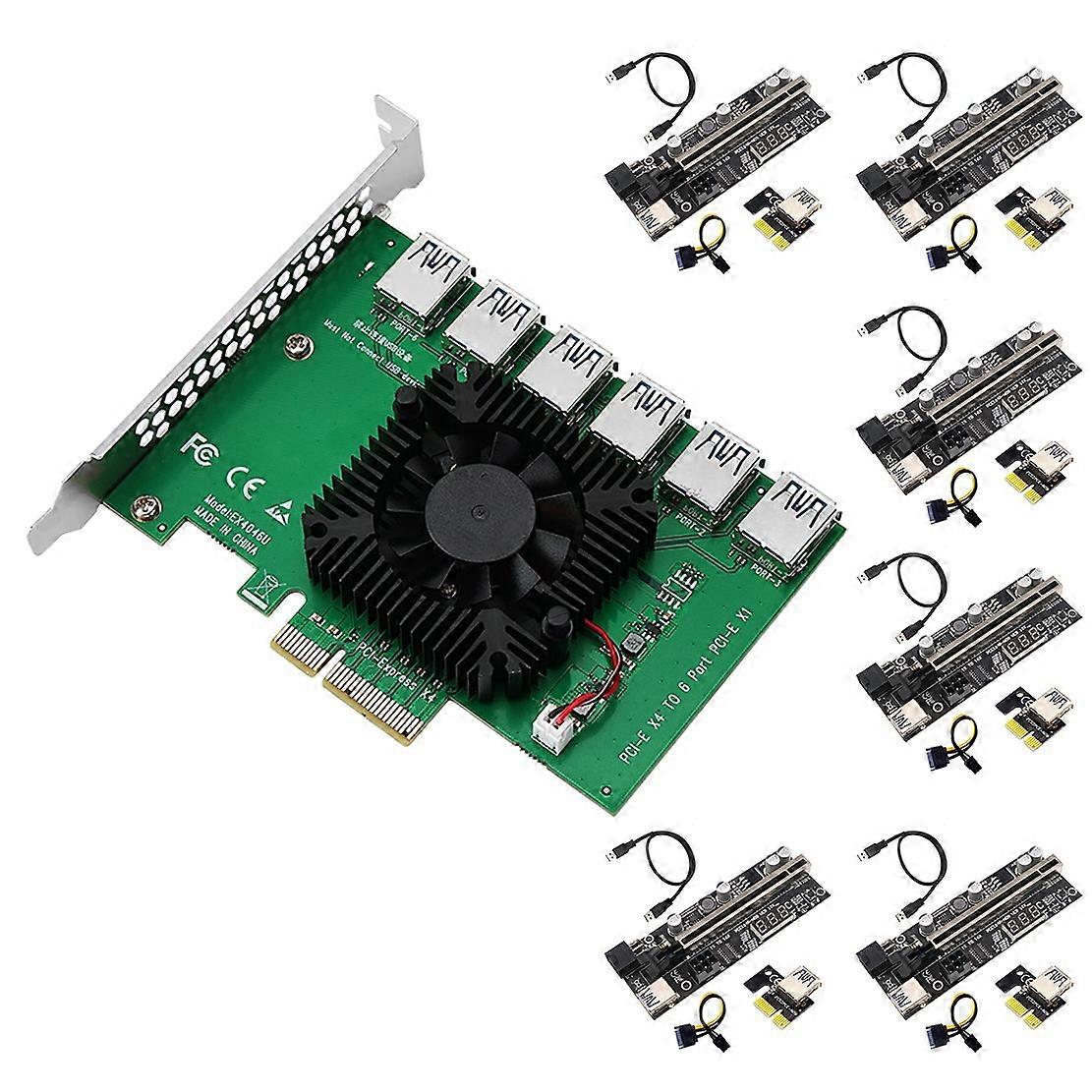VER12X PCIE 1X to 16X USB3.0 Riser Card with Temperature Display PCIE 1 to 6 Slot USB3.0 Adapter fo