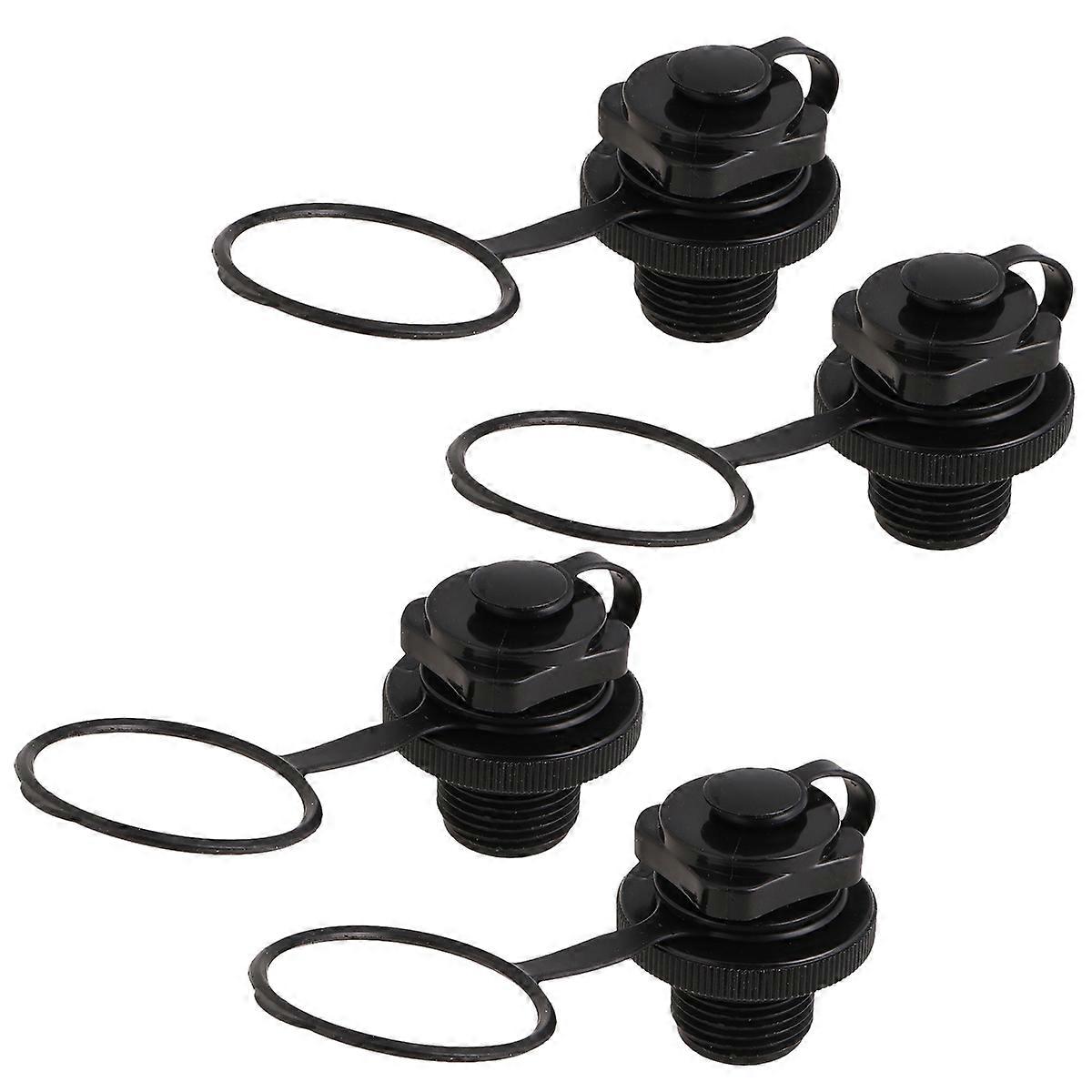 4PCS Octagonal Inflatable Boat TPU Boston Nozzle 2-in-1 Screw Nozzle for Inflatable Boat Rubber Kayak Tender Raft Mattress Airbed (Black)