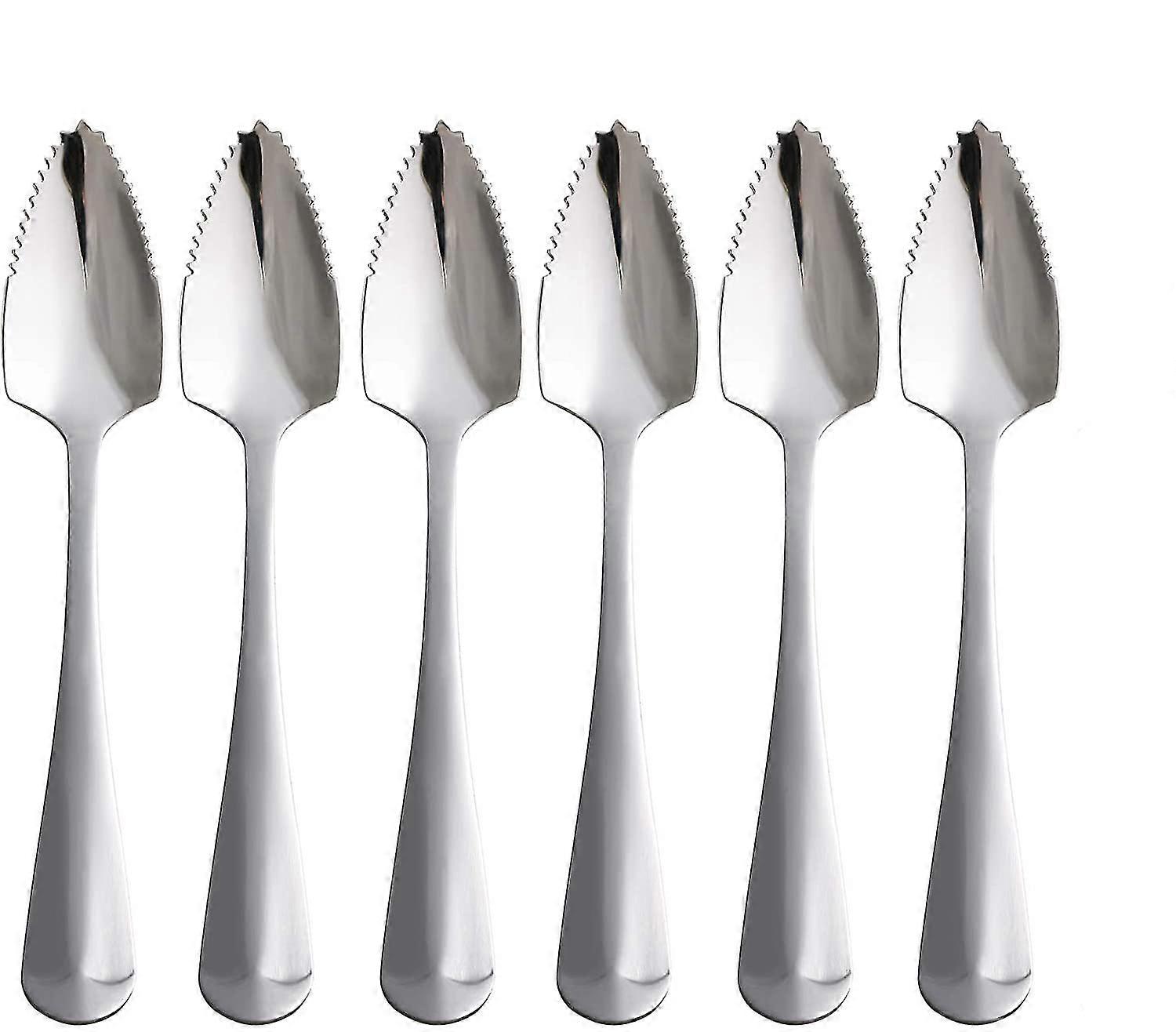 Grapefruit Spoon Set 6 Pieces Of Food Grade Stainless Steel Dessert Spoon Mirror Fruit Spoon, Serrated Grapefruit Tableware Tool, Suitable Com