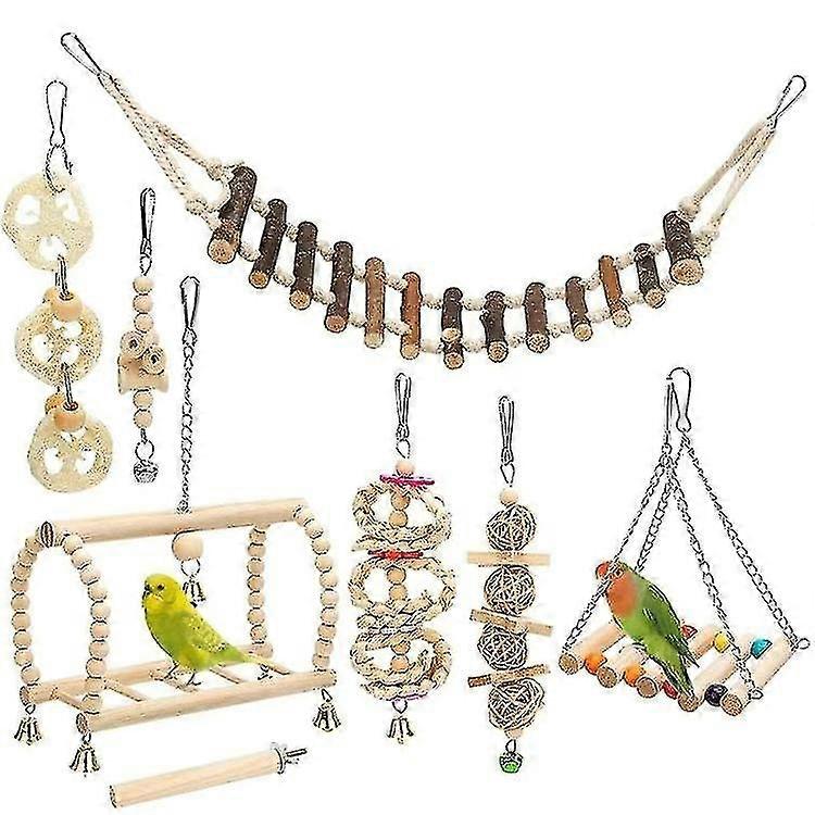Parrot Chewing Toys Small And Medium Bird Toys Log Swing Rings Bell Strings 8-piece Set