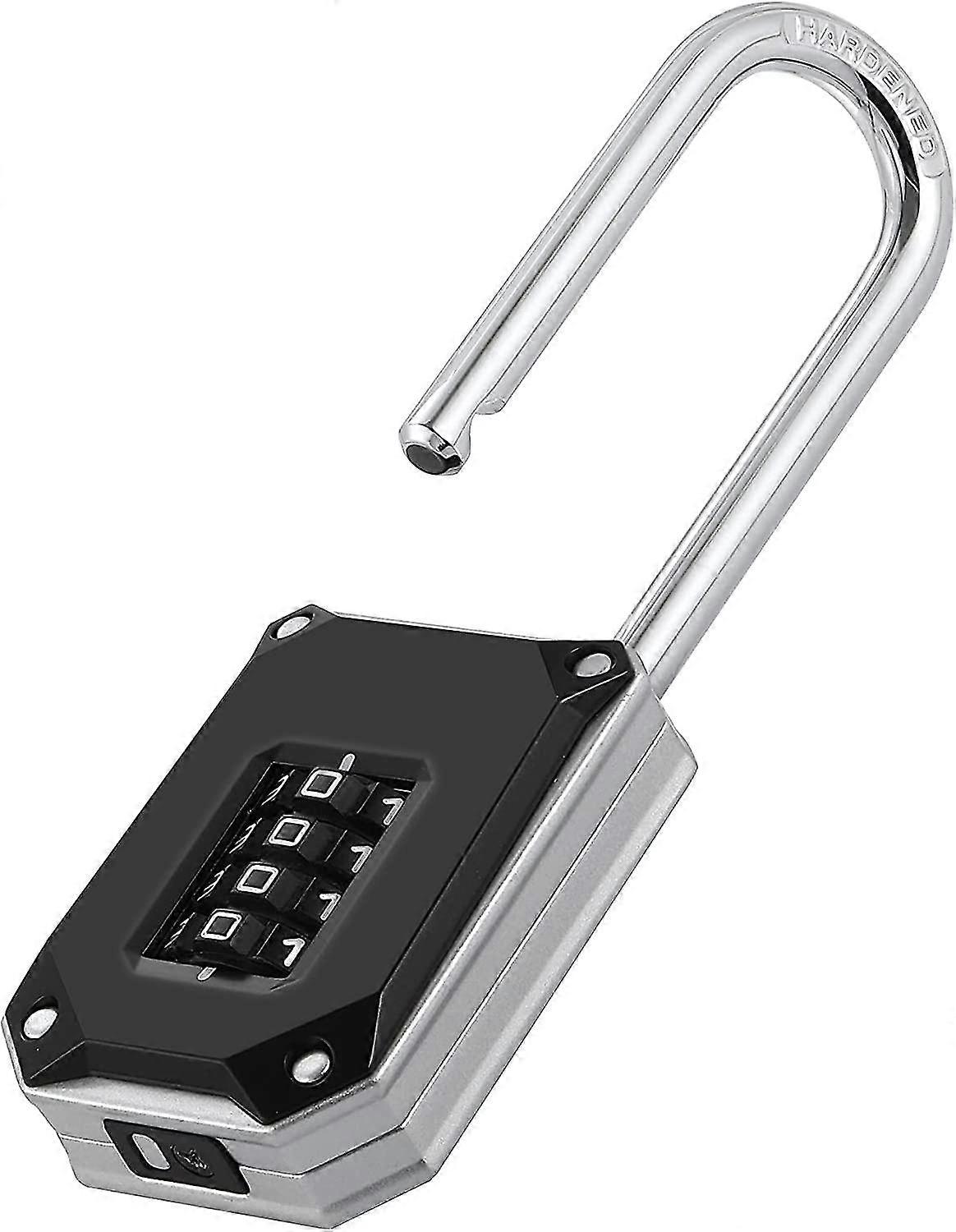 57mm Long Shackle Combination Padlock 4 Digit Long Digit Combination Padlock Heavy Duty With Large White Code And Reset Protective Cover (black/silver