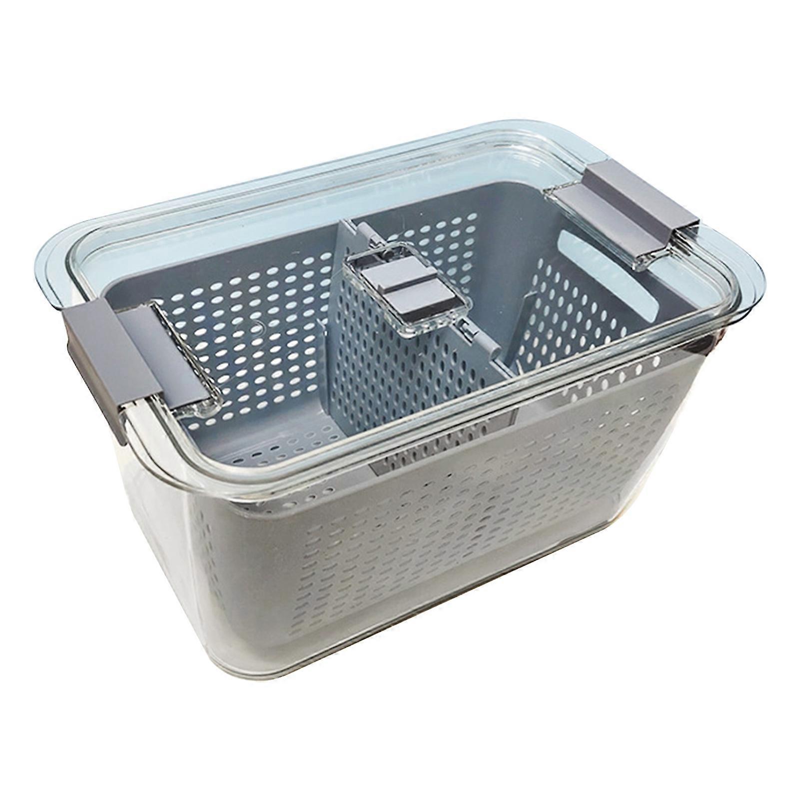 Fridge Food Storage Box Double Layers with Colander Drainage Function Transparent Large Capacity Crisper Picnic Camping Vegetable Fruit Meat Storage C
