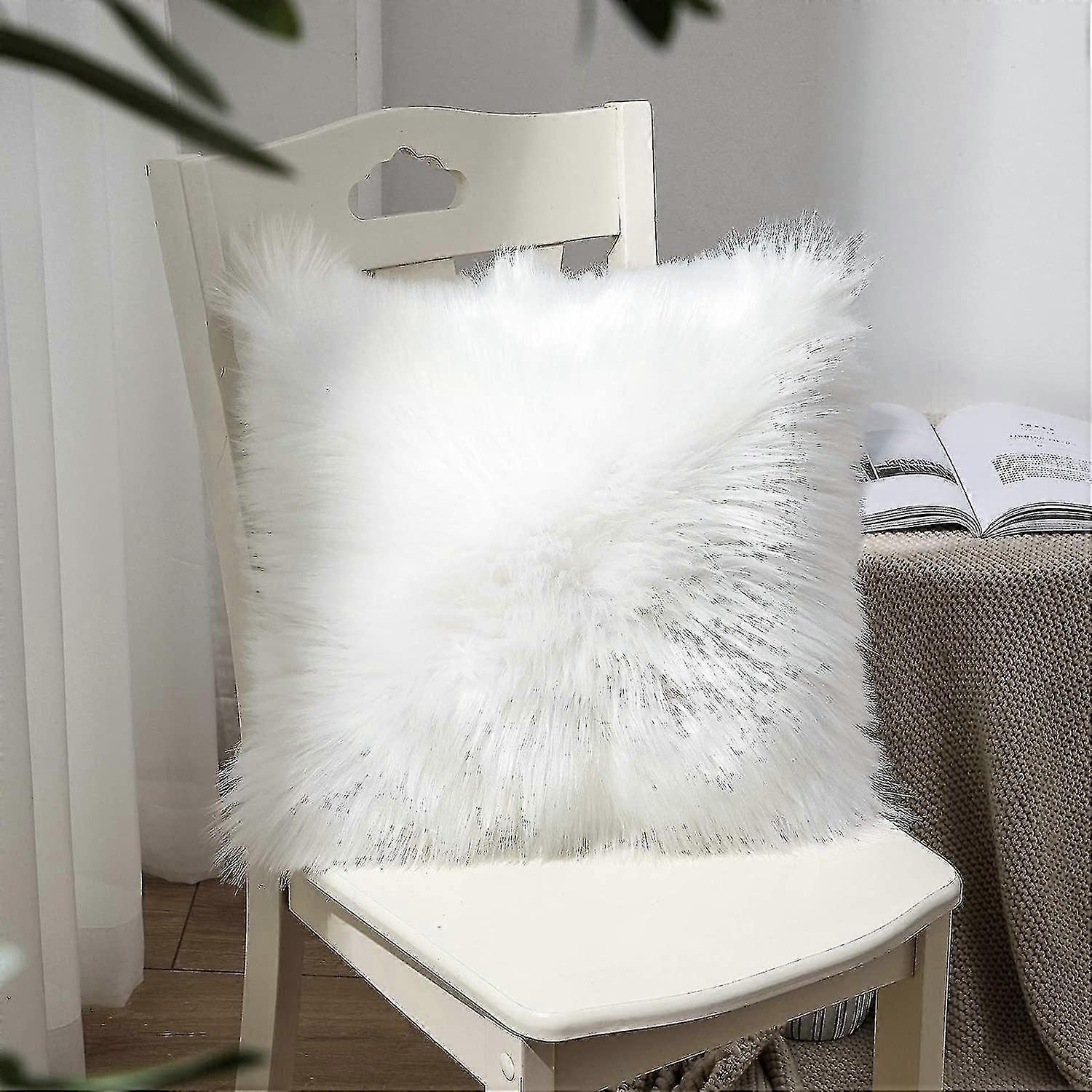 Ornament Cushion Cover 45 X 45 Cm White Deco Cuddly Ornament Pillow Sheepskin Lambskin Artificial Fur Long Hair Pillowcase Fell Limit Sofa Cushion