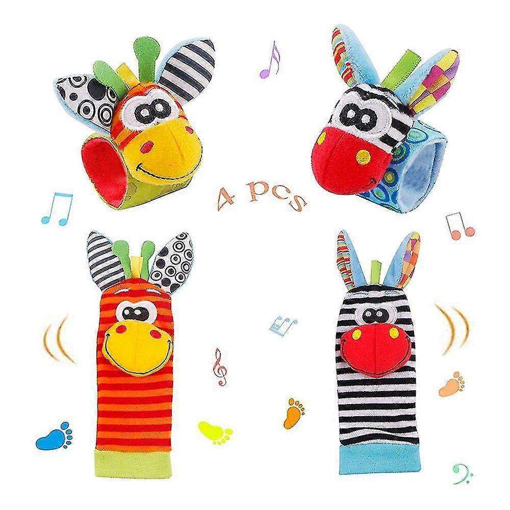4 Piece Wrist Rattle And Foot Finder Socks Set Developmental Toy Kit For Newborn Girls