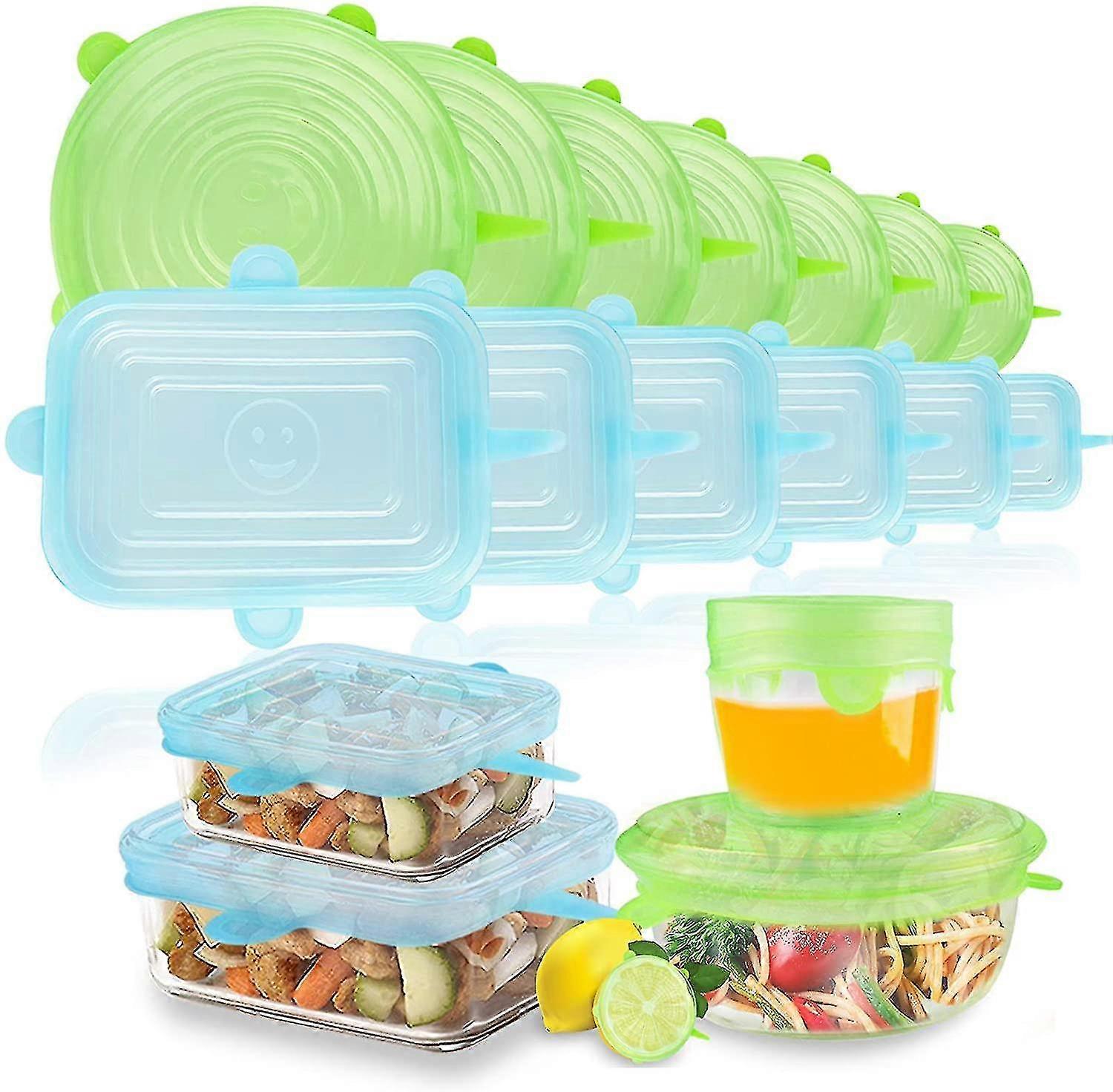 Silicone Stretch Lids,13 Pack Silicone Food Covers Rectangular & Round Fit