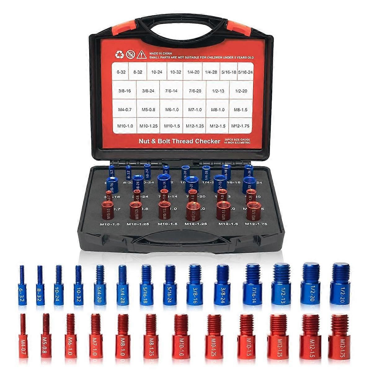 Nut and Bolt (Red & Blue) Nut and Bolt Size Gauge- 14 Inch & 12 Metric Assembled Thread Gauge