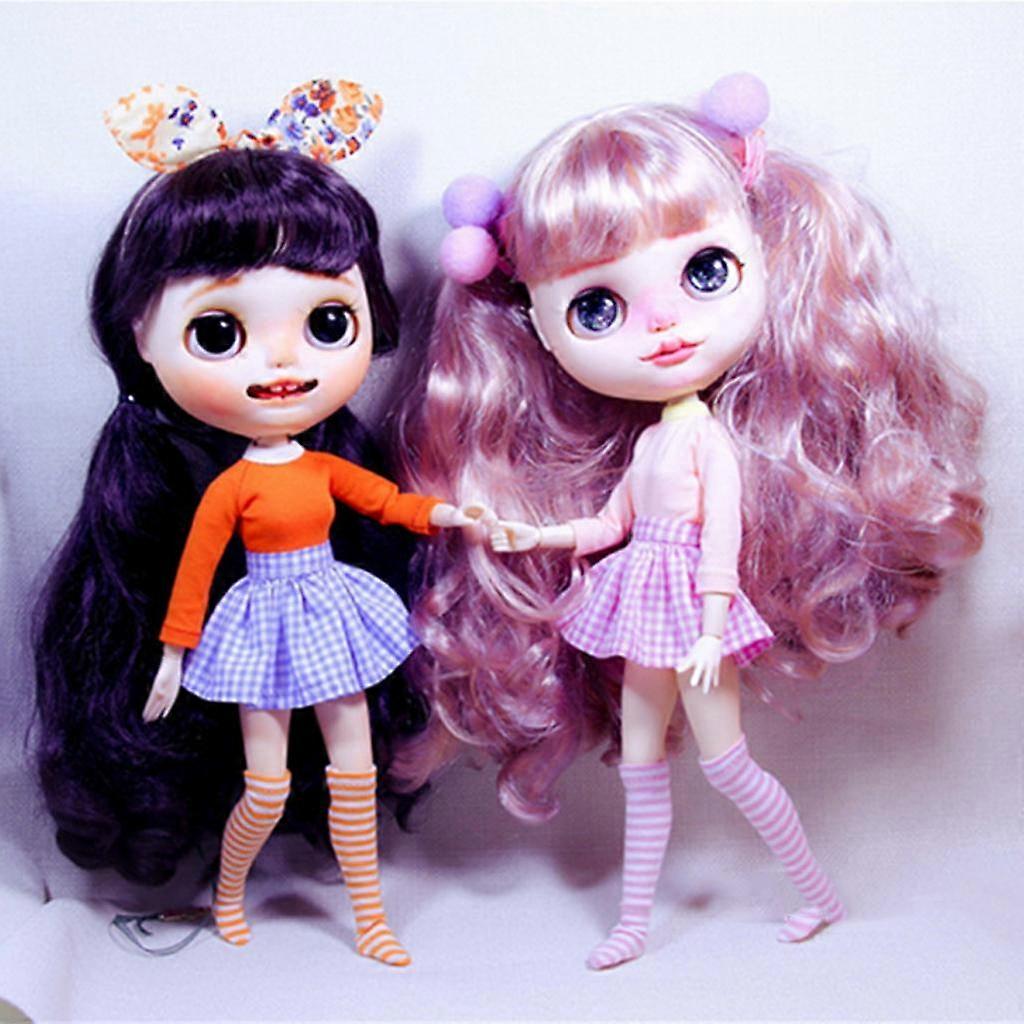 7xファッションチュチュスカートチェック柄ドレスボールガウンペチスカートブライスドールブルー