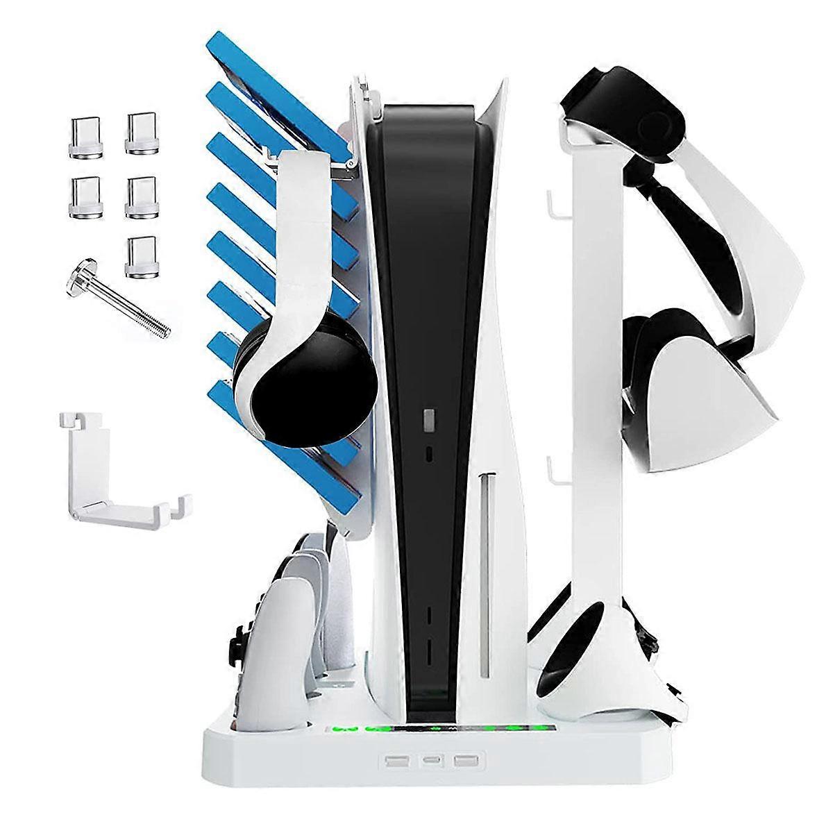 For PS VR2 with Cooling Fan, VR Charging Display Stand with Headset and Game Storage Holder