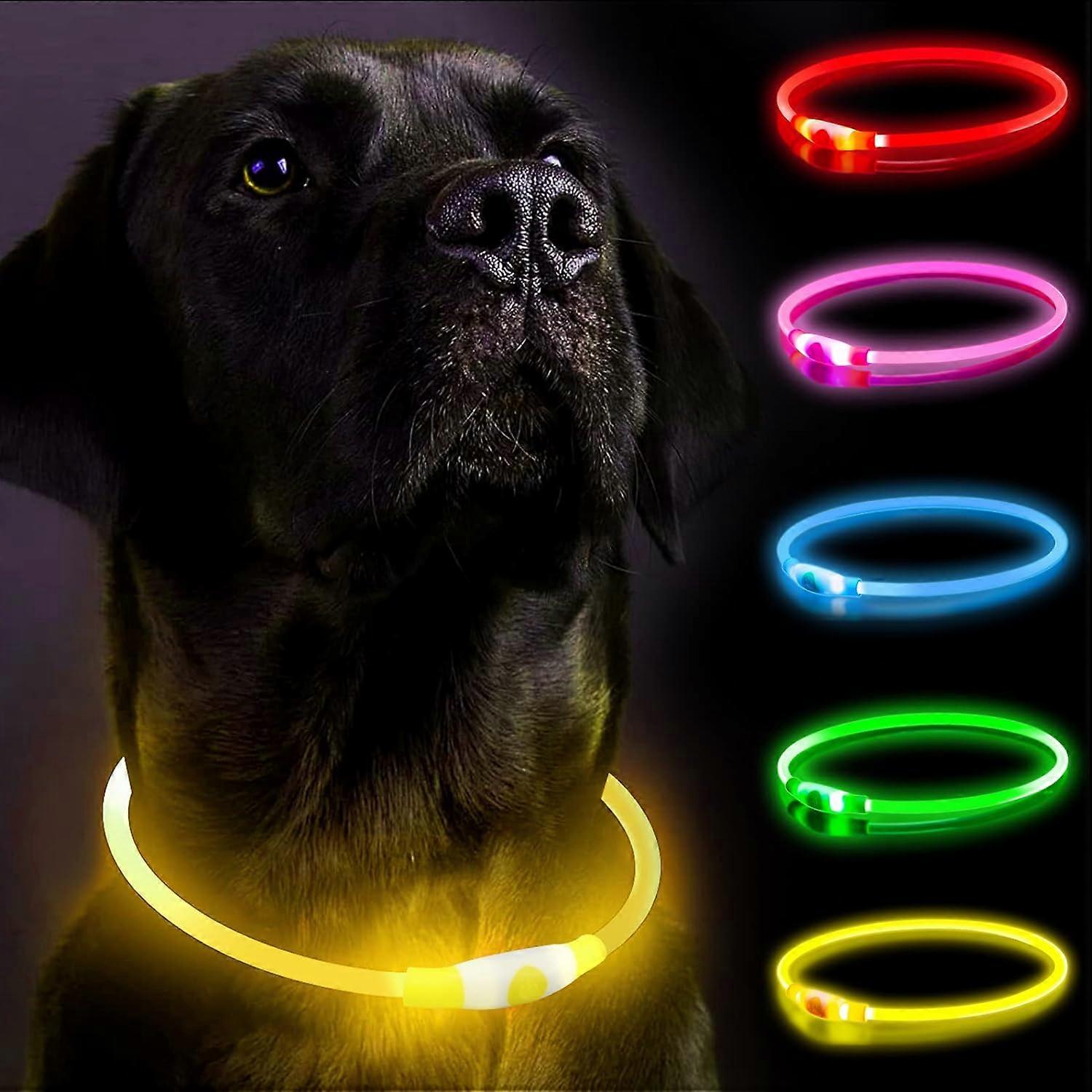 Light Up Dog Collar, Dog Collar Lights for The Dark, Flashing Dog Collar Rechargeable, Size-Adjustable Light for Dog Collar with Three Modes(2PCS)