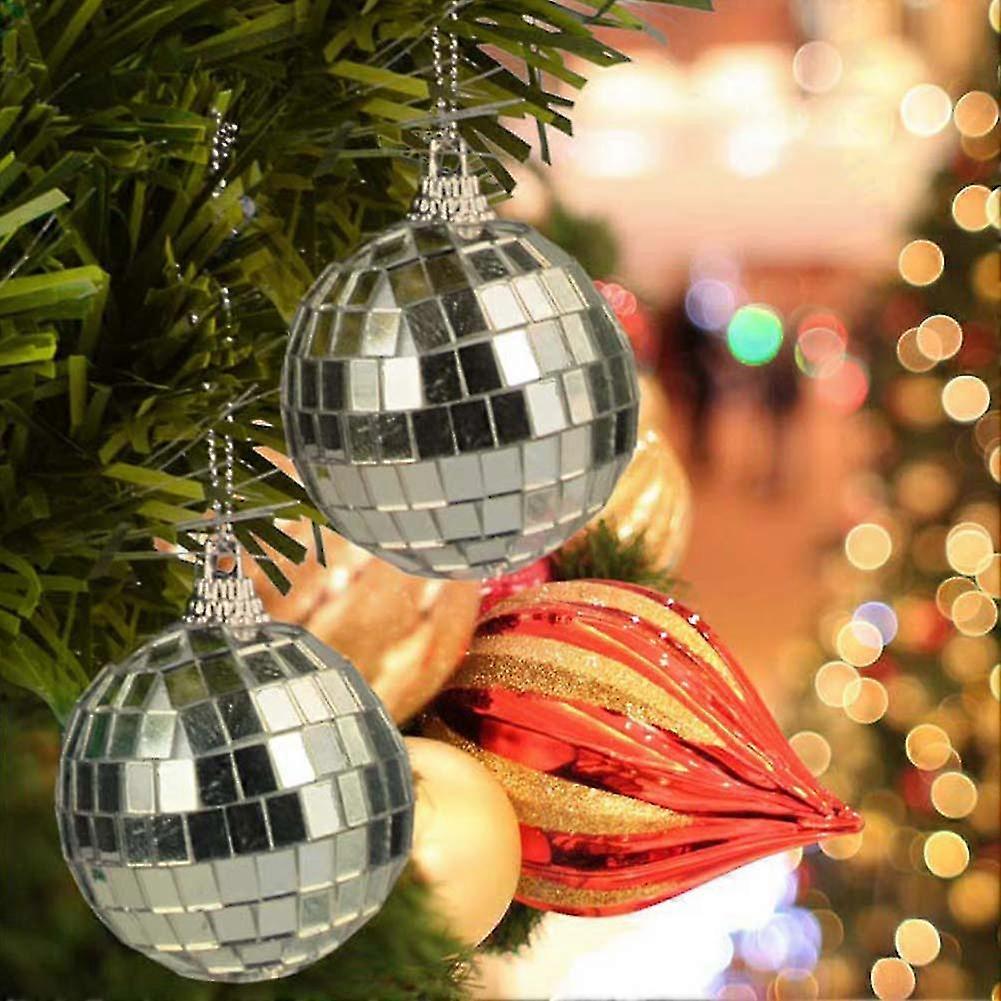 2pcs 10cm Reflective Glass Balls, Rotating Colored Hanging Ball, Mirror Decoration For Christmas Tree