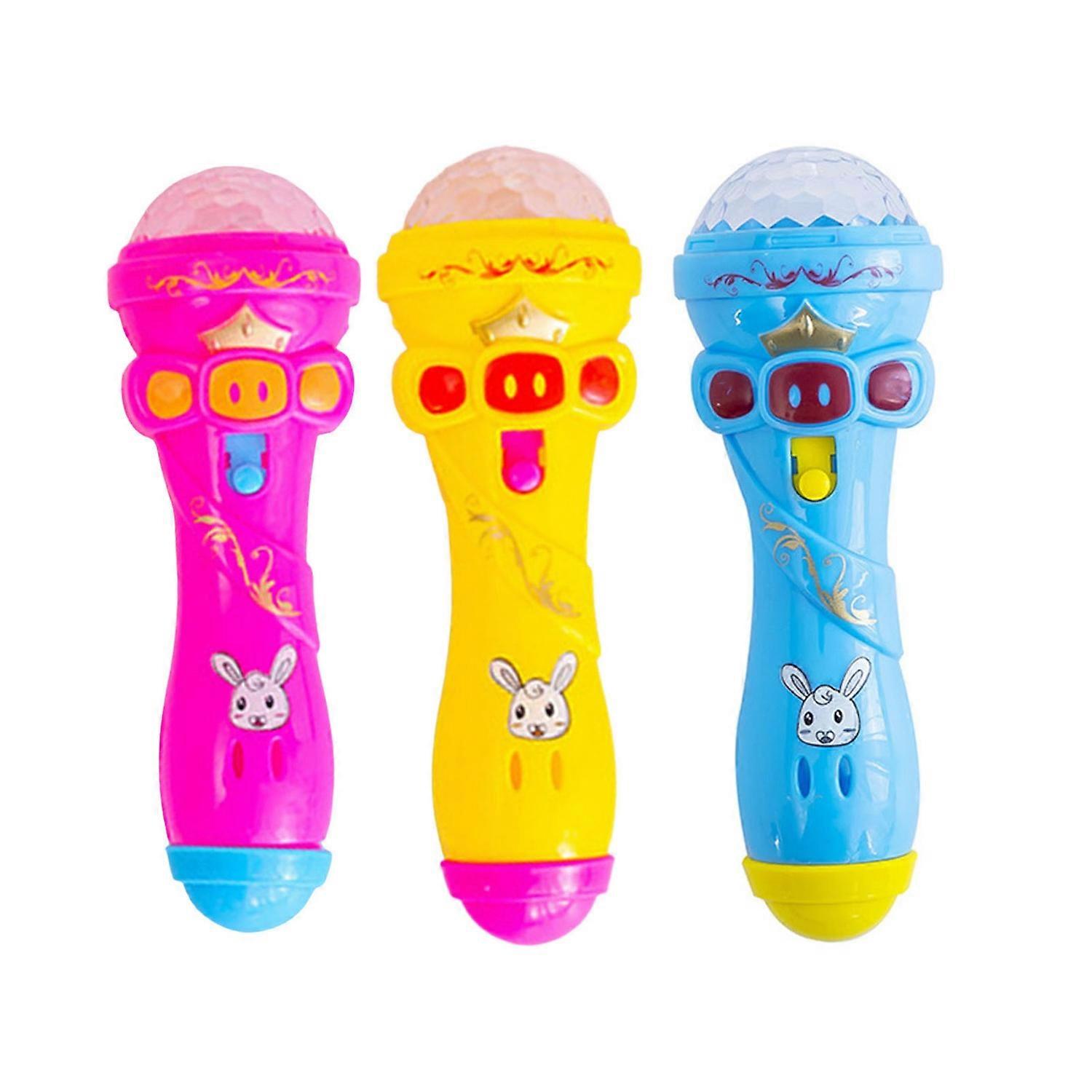 LED Microphone Toys Colorful Lights 3D Projection Glowing Luminous with Battery Entertainment Light