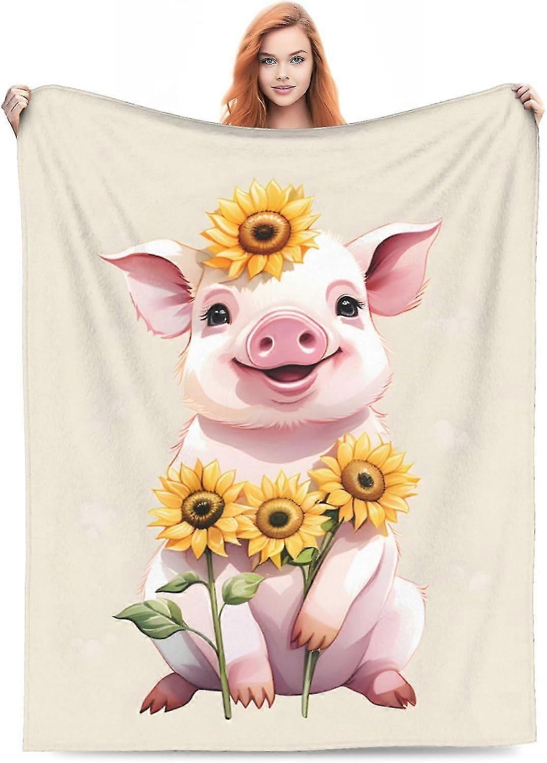 لطيف خنزير عباد الشمس بطانية الهدايا للبالغين الاطفال الكرتون الخنزير الصغير خنزير الفانيلا رمي البطانيات لينة مريحة وخفيفة الوزن ل ids10793