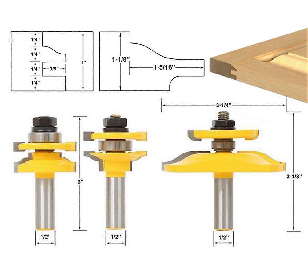 1/2" handle Ogee rail and Stile router 3-position set Raised panel cabinet door router bit set